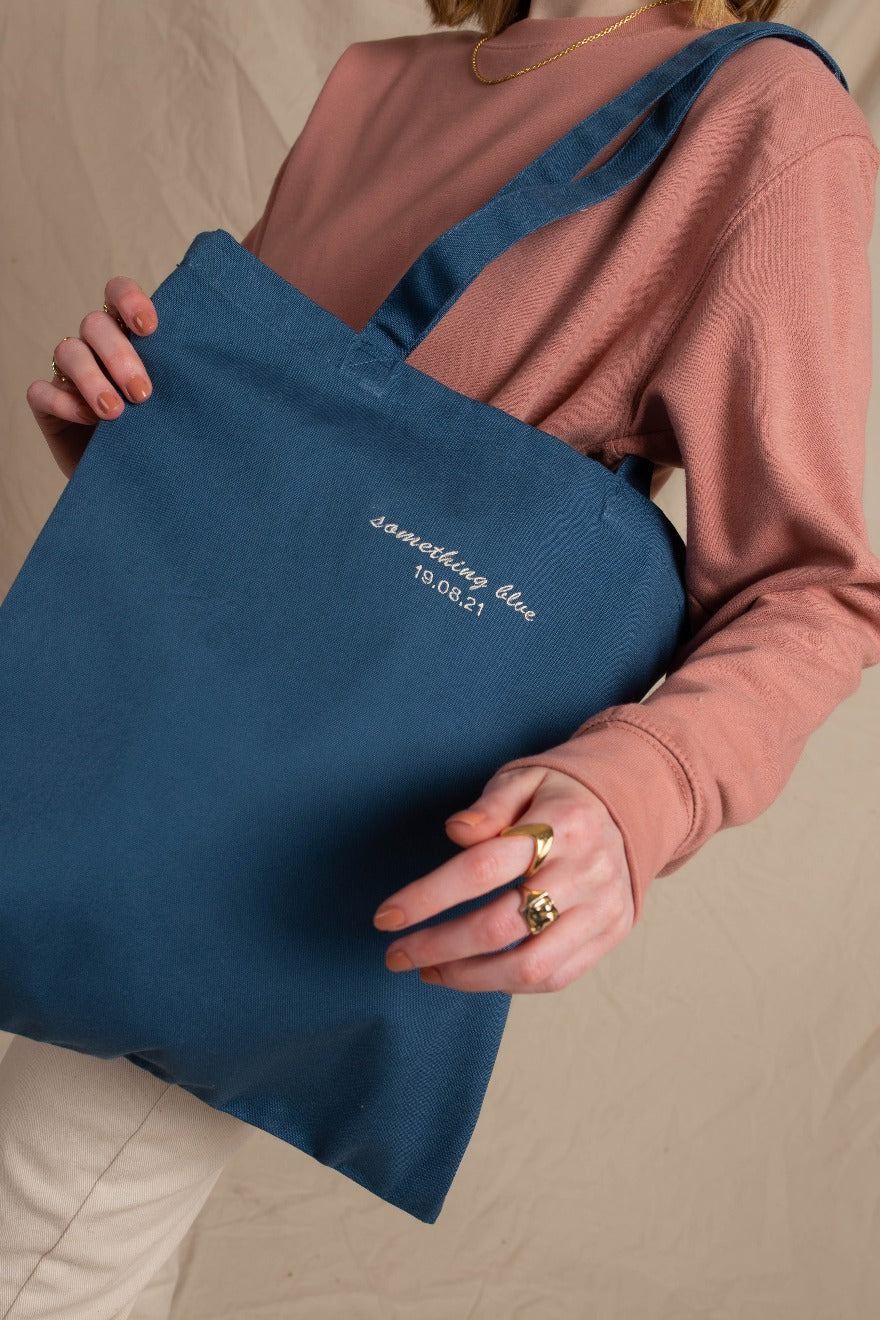 Embroidered Something Blue Tote Bag