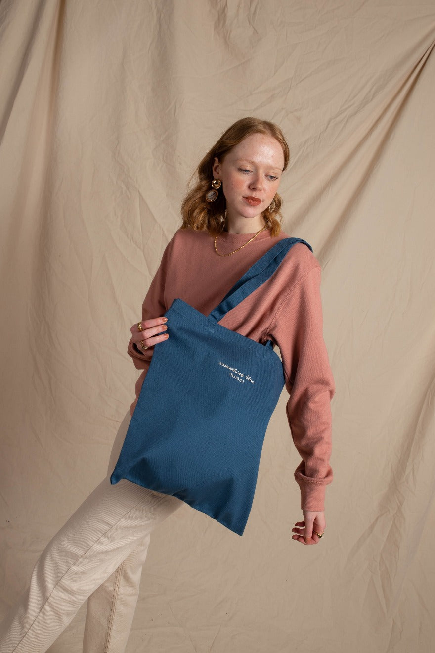 Embroidered Something Blue Tote Bag
