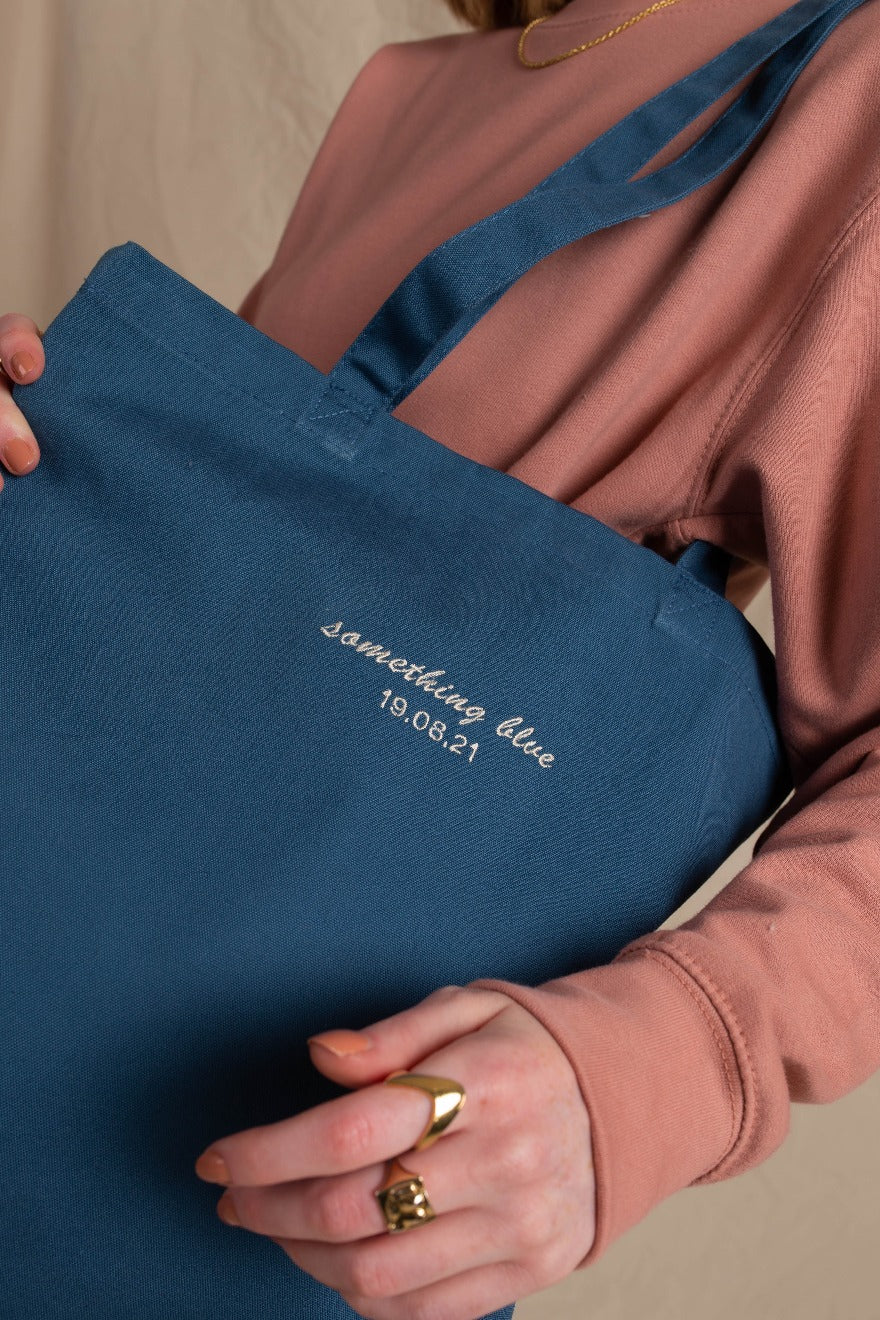 Embroidered Something Blue Tote Bag