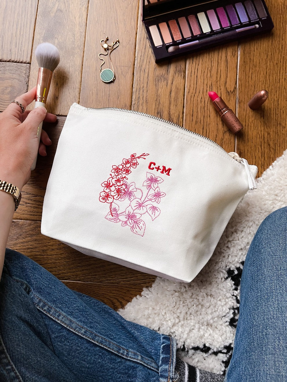 Personalised Twin Birth Flower Make Up Bag