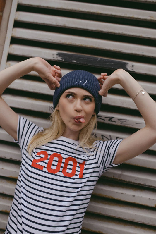 Embroidered Smile Beanie Hat