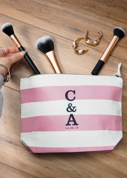 Personalised Initials And Date Wedding Or Anniversary Make Up Bag