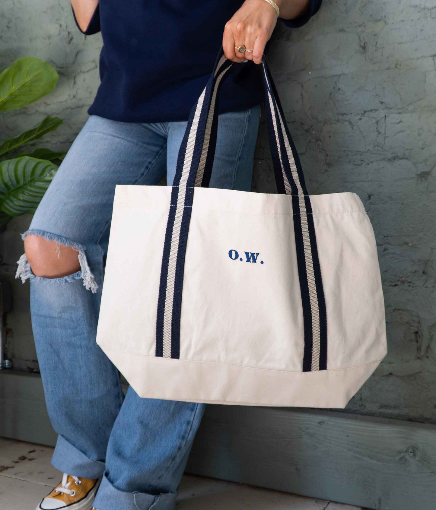 Embroidered Retro Initials Boat Bag