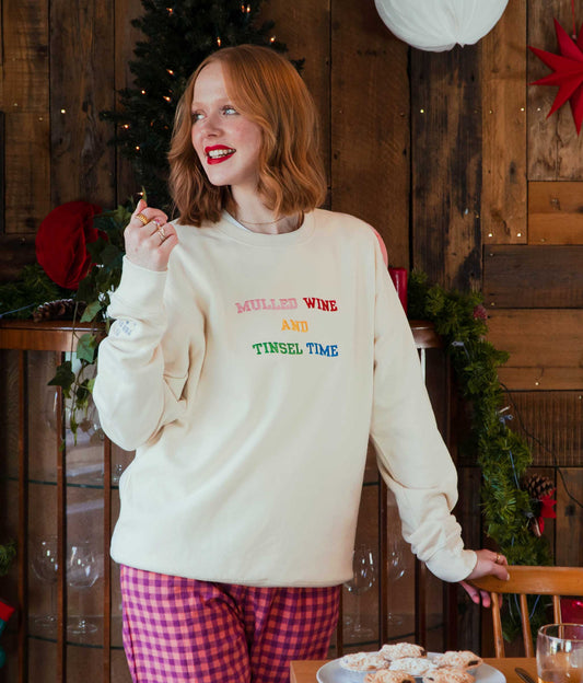 Embroidered Mulled Wine and Tinsel Time Christmas Sweatshirt