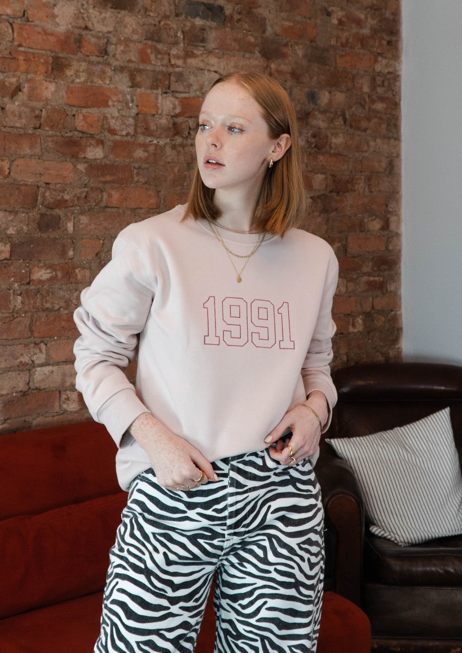 Embroidered Outline Year Sweatshirt