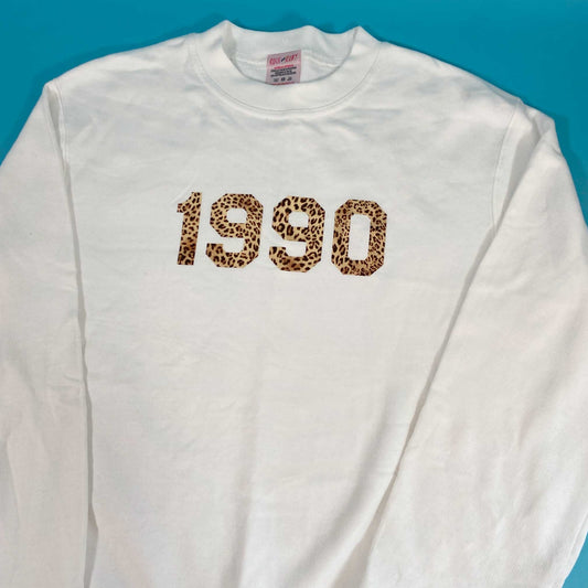 M 1990 White & Leopard Print Year Sweatshirt SALE