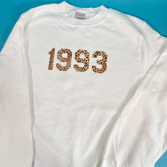 M 1993 White & Leopard Print Year Sweatshirt SALE