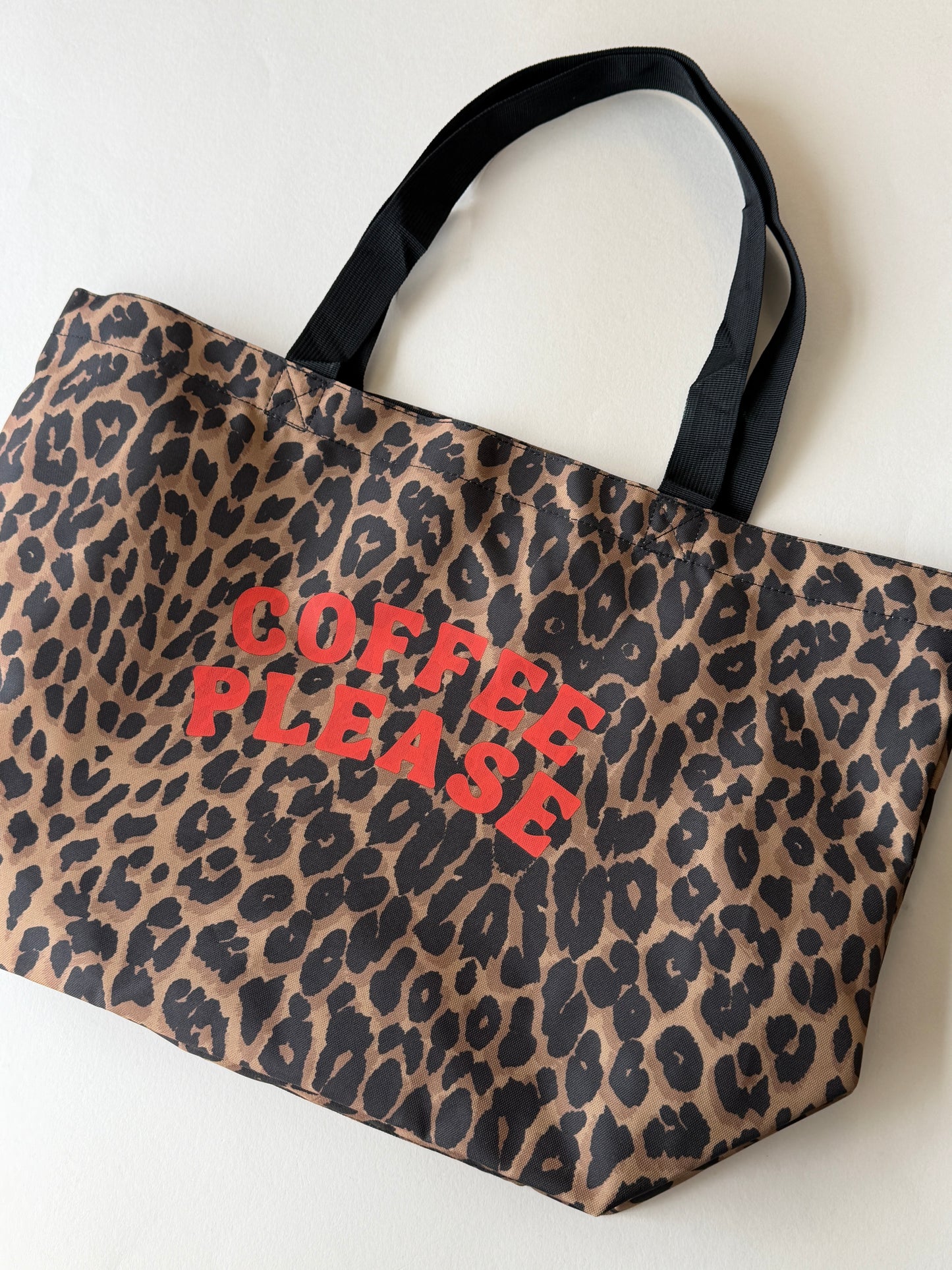 Coffee Please Leopard Print Shopping Bag