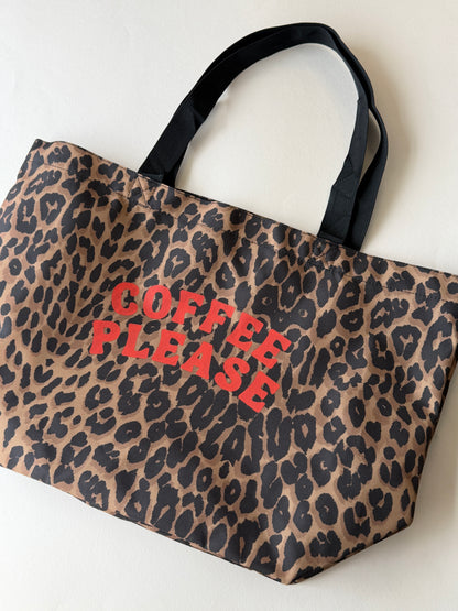Coffee Please Leopard Print Shopping Bag