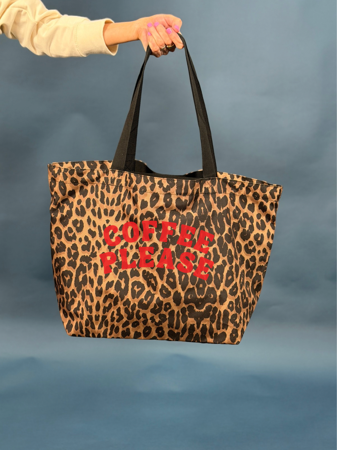 Coffee Please Leopard Print Shopping Bag