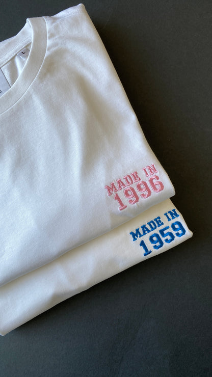 Embroidered Made In Year T-shirt