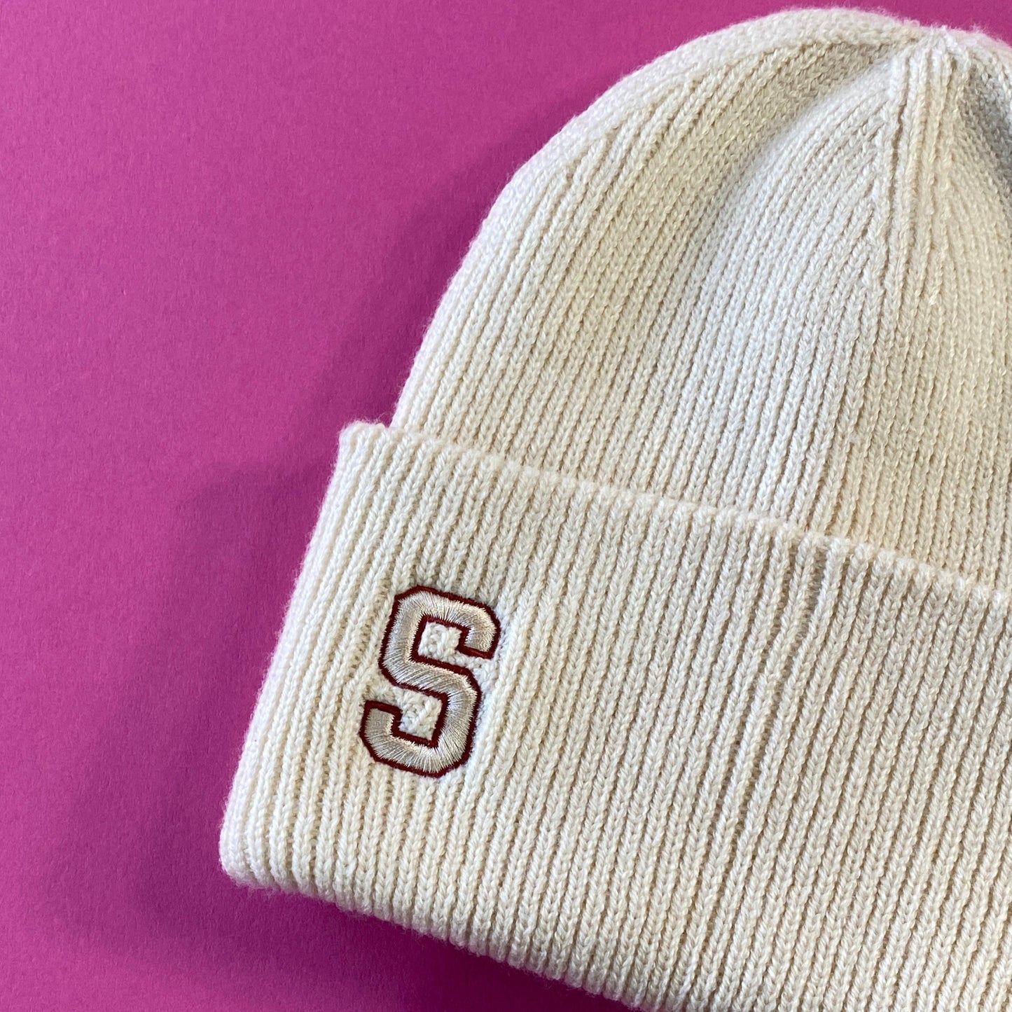 Personalised Embroidered Initial 'College' Beanie Hat with Deep Cuff