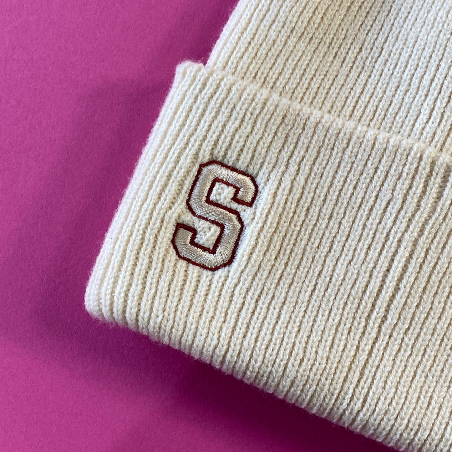 Personalised Embroidered Initial 'College' Beanie Hat with Deep Cuff