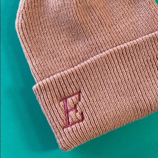 Personalised Serif Initial Embroidered Beanie Hat with Deep Cuff