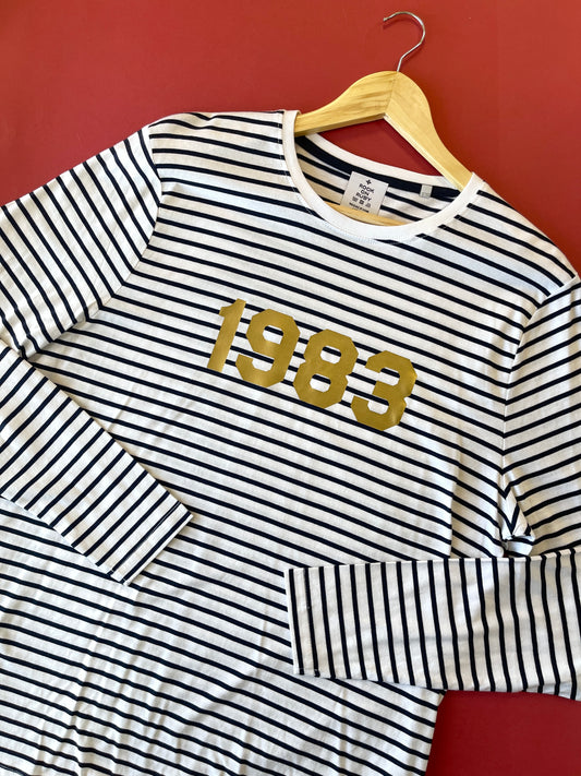 XL Striped 1983 Long Sleeve Year T-Shirt SALE