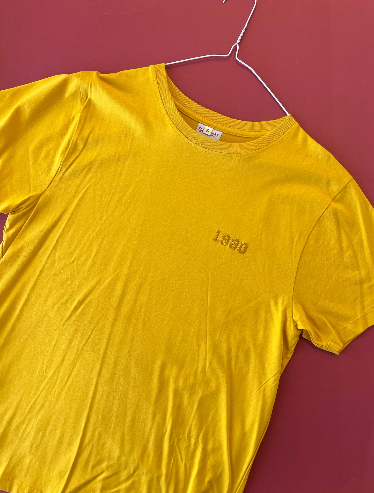 S Mustard 1980 Embroidered Year T-Shirt SALE