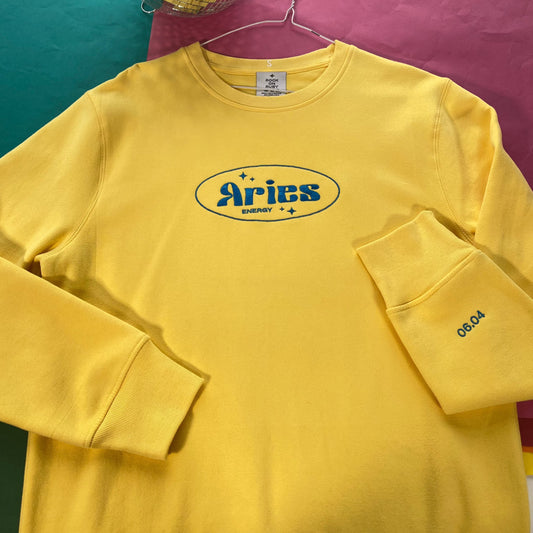 S Aries Embroidered Horoscope Yellow Sweatshirt