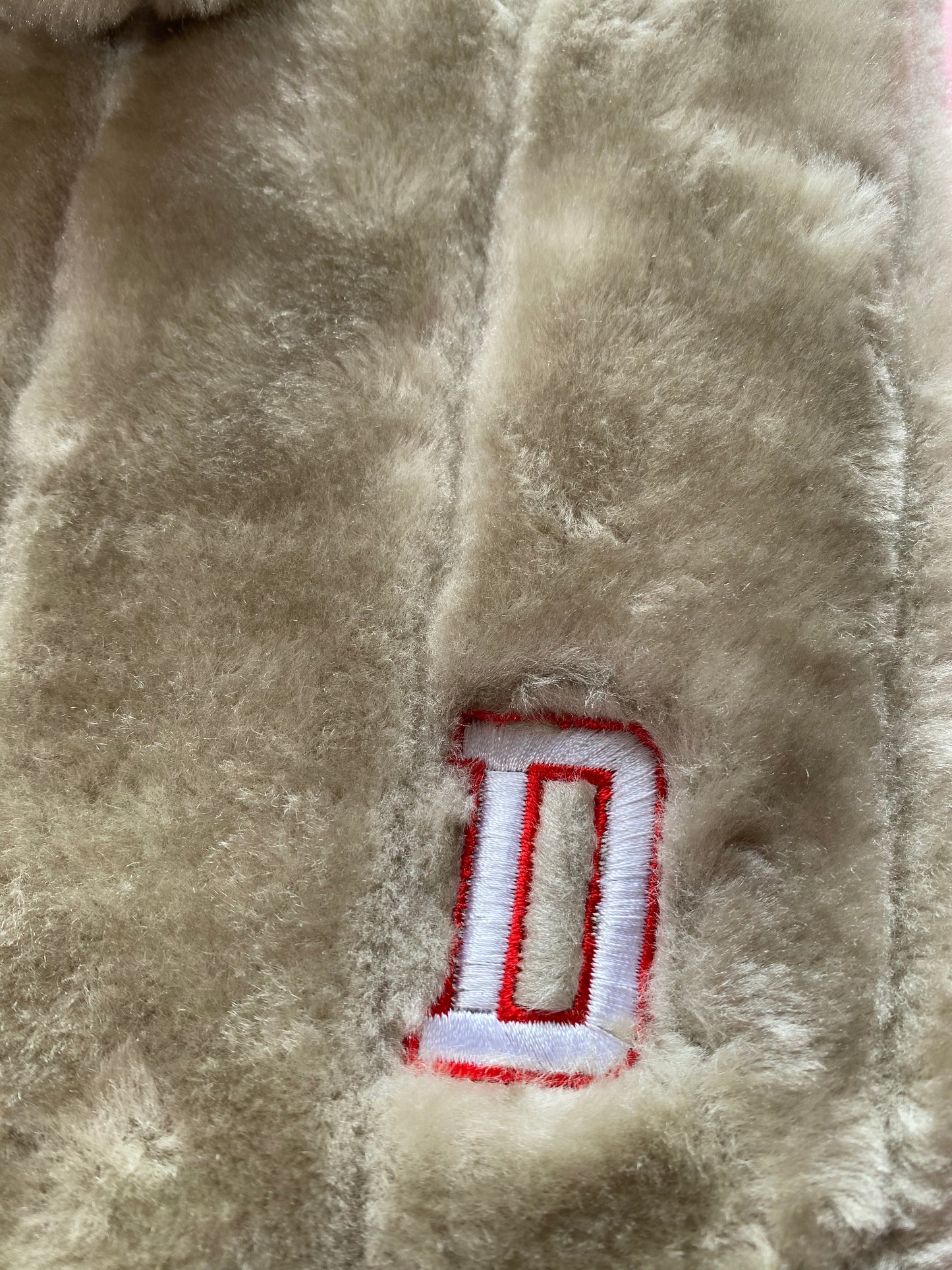 D Varsity Initial Champagne Hot Water Bottle - White with red outline - SALE