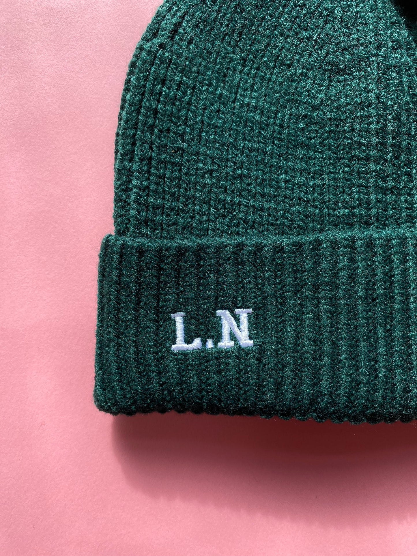 L.N Initials Embroidered Beanie Hat - Forest Green SALE