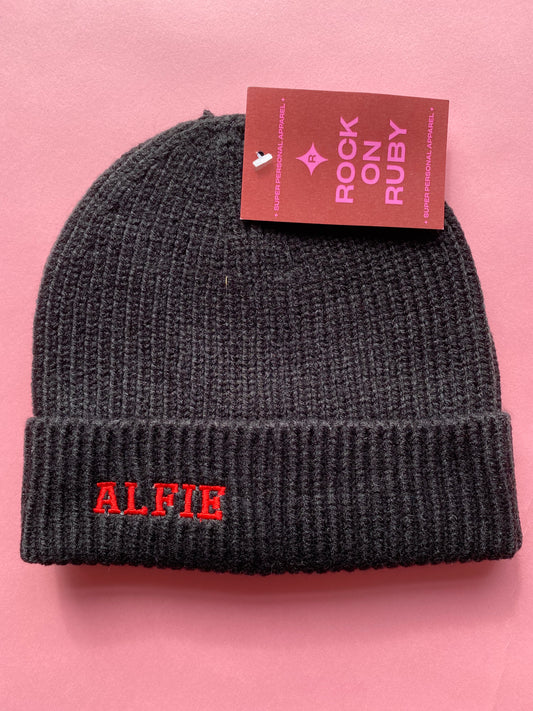 ALFIE Embroidered Beanie Hat - Black SALE