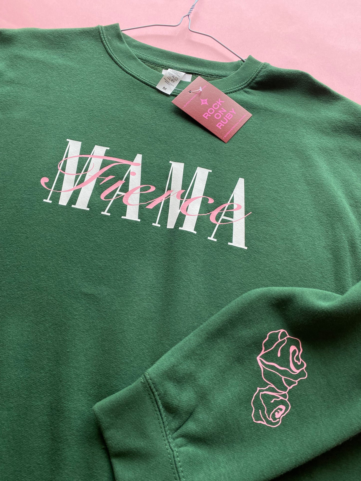 M Fierce Mama Rose Sleeve - Bottle Green Sweatshirt SALE