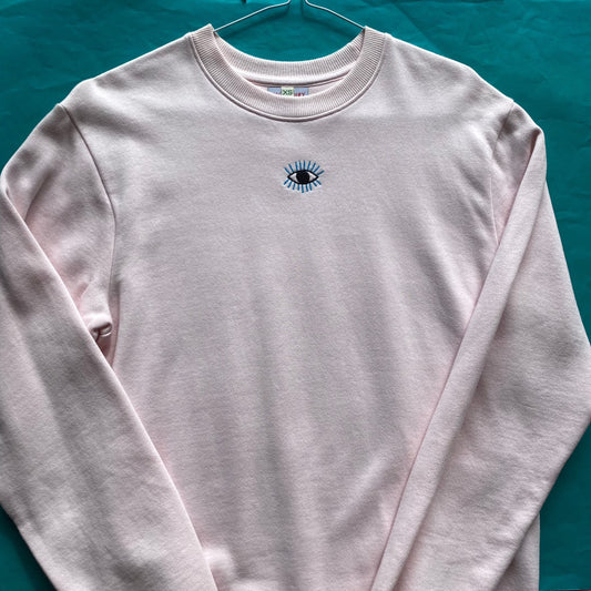 XS - Wake up World Embroidered Eye Organic Pink Sweatshirt SALE