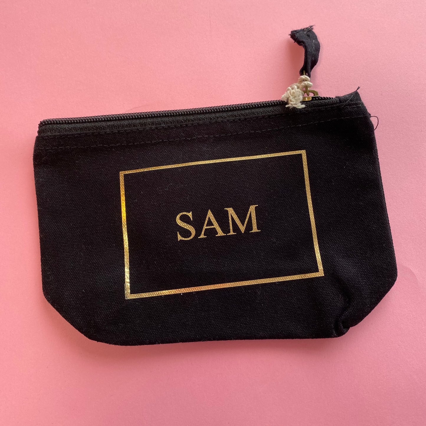 SAM Monogram name gold text - Black Small Pouch Bag SALE