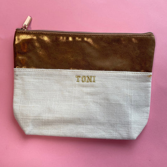 TONI Embroidered Bronze & Cream Medium Pouch Bag SALE