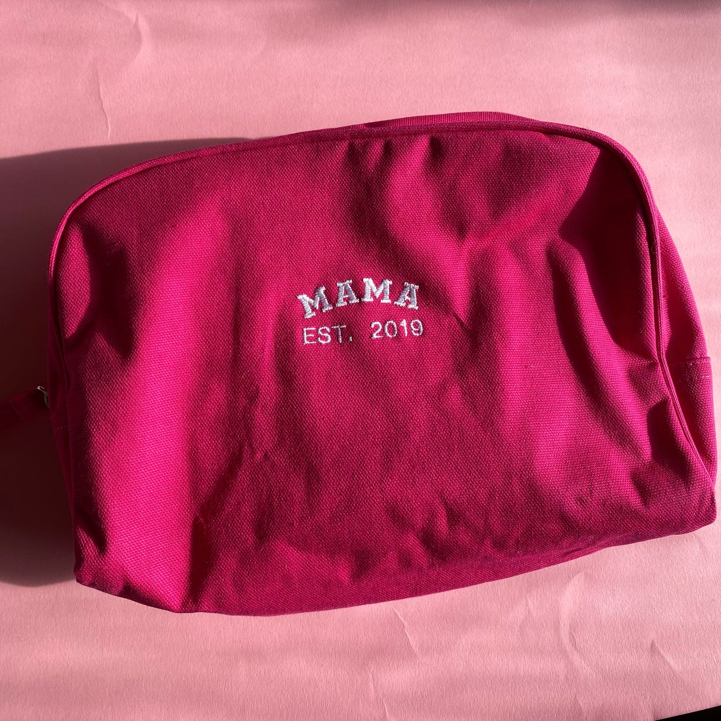 Mama Est. 2019 Embroidered Hot Pink Essentials Wash Bag SALE