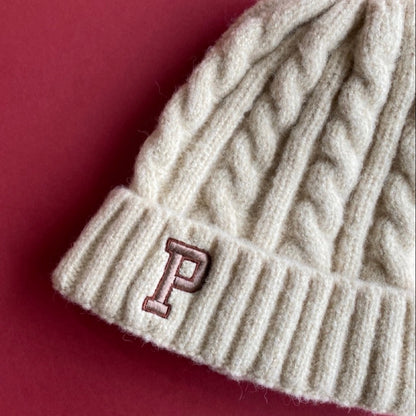Personalised Cable Knit College Initial Beanie Hat