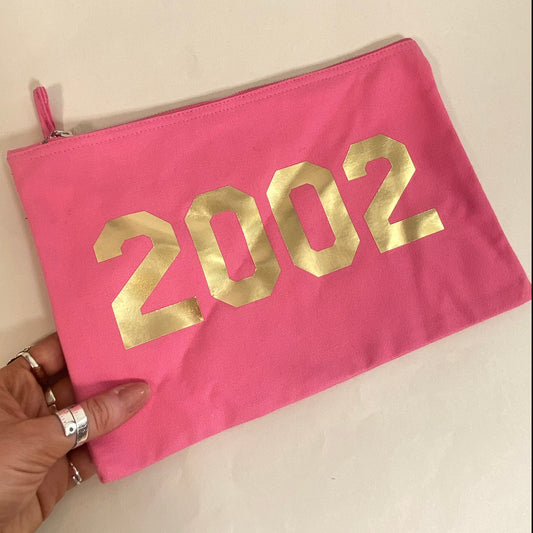 2002 Pink Medium Make Up Bag - Gold text SALE