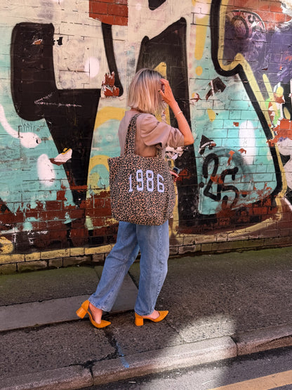 Personalised Varsity Year Leopard Print Tote Bag