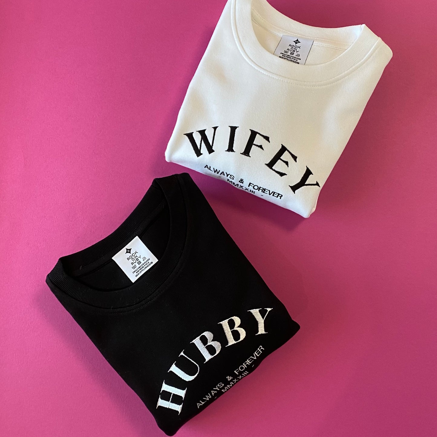 Embroidered Hubby Wifey Always Sweatshirt Set