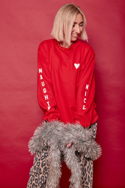 Naughty Nice Sleeve Christmas Jumper