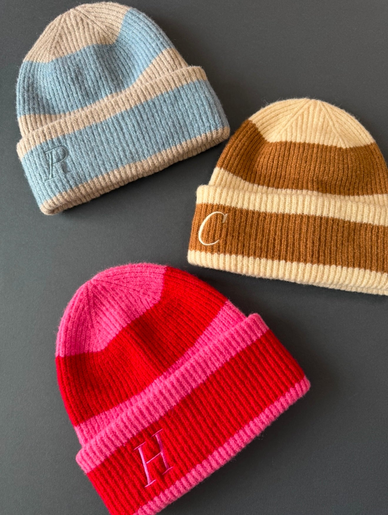 Personalised Striped Beanie Hat with Initial