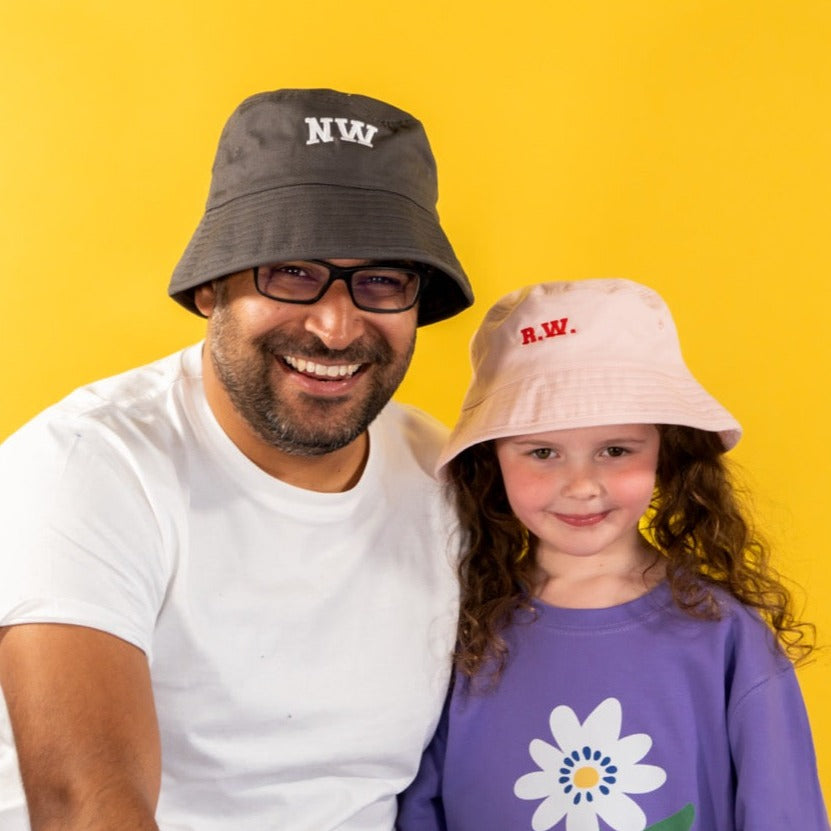 Personalised Initial Adult & Child Bucket Hat Set