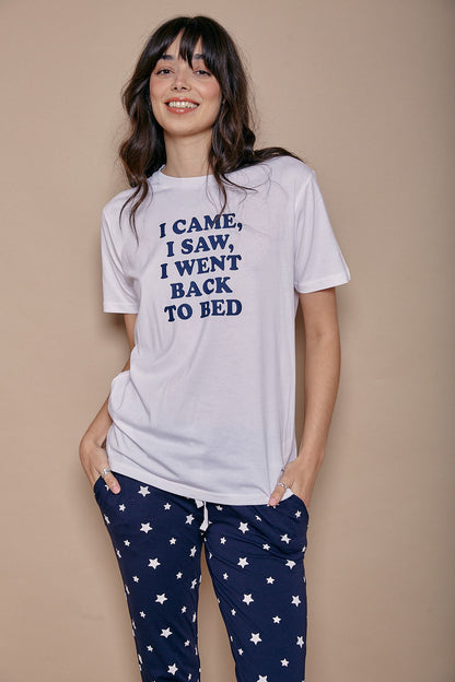 I came I saw I went back to bed slogan pyjama set