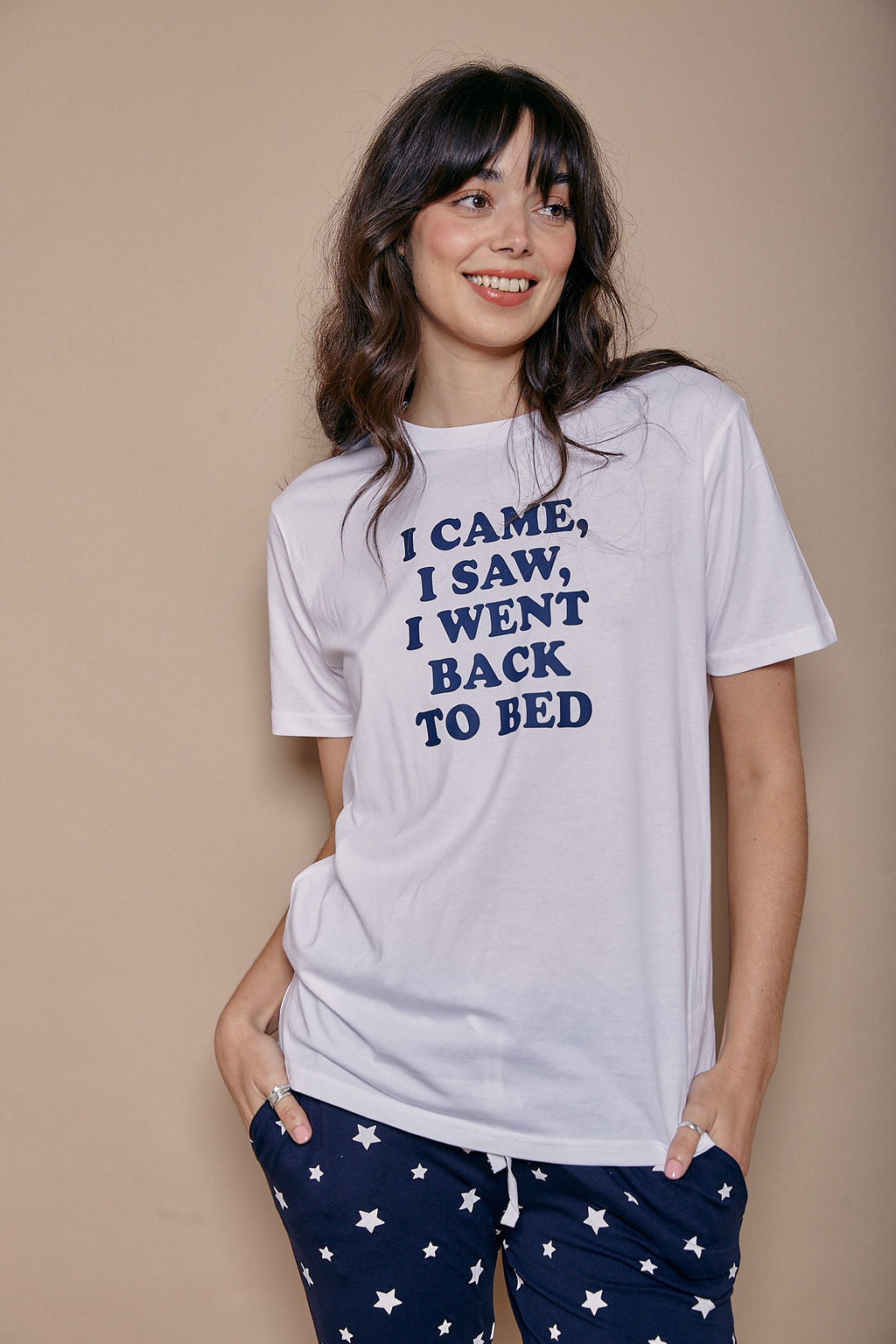 I came I saw I went back to bed slogan pyjama set