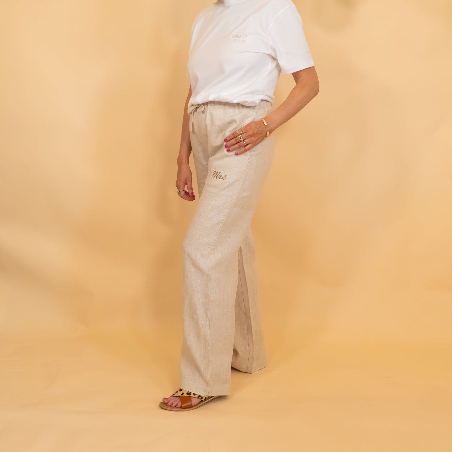 Mrs Embroidered Linen Long Pants