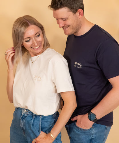 Wifey and Hubby Est Year Embroidered Personalised Matching T shirt Set