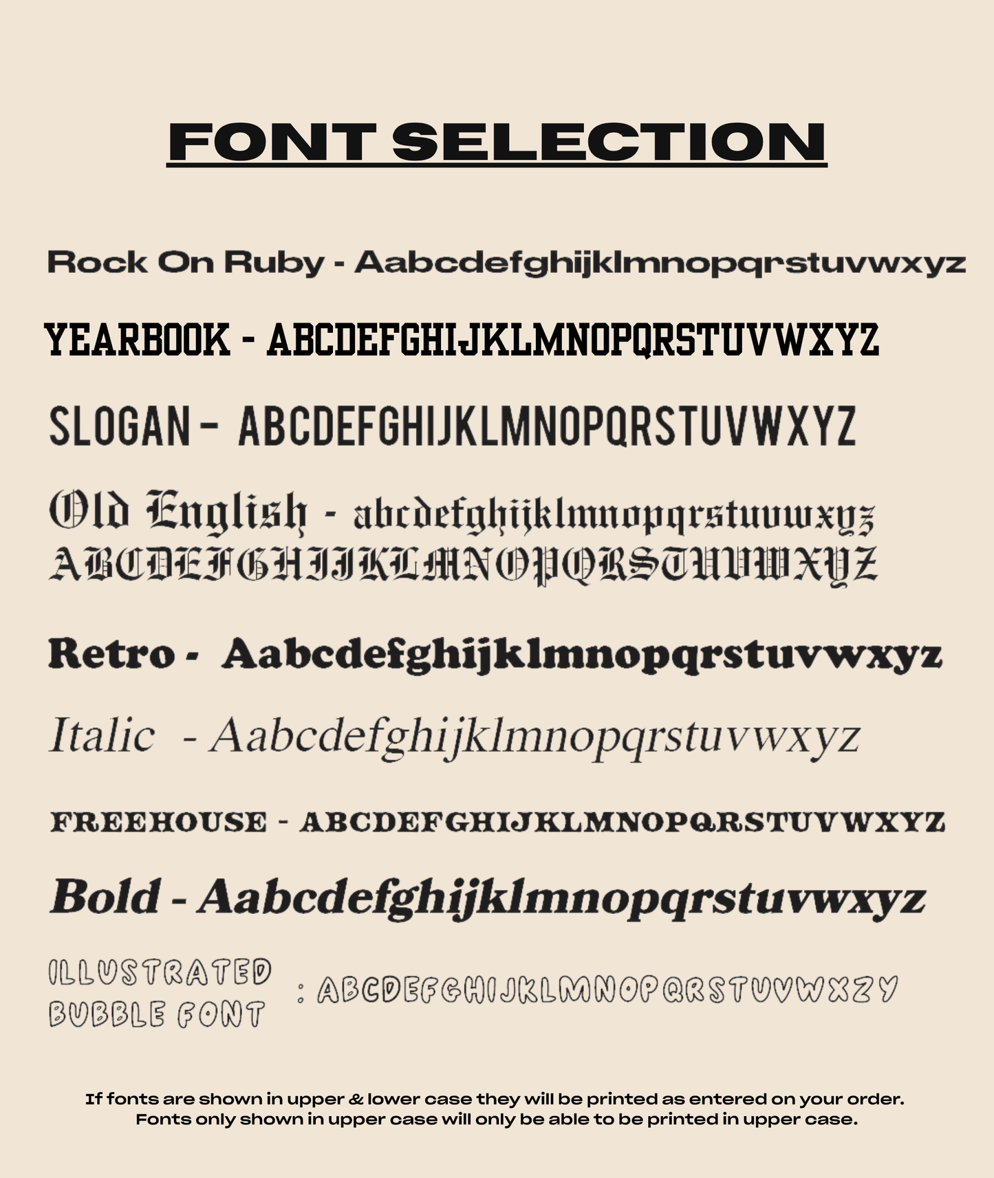 Collection of different font styles on a beige background