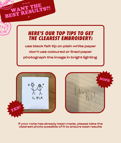 Embroidery tip sheet with text and illustrations on a beige background