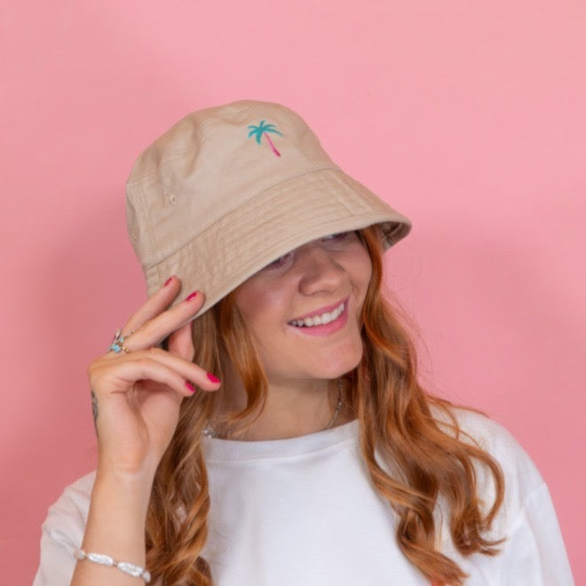 Embroidered Palm Tree Bucket Hat