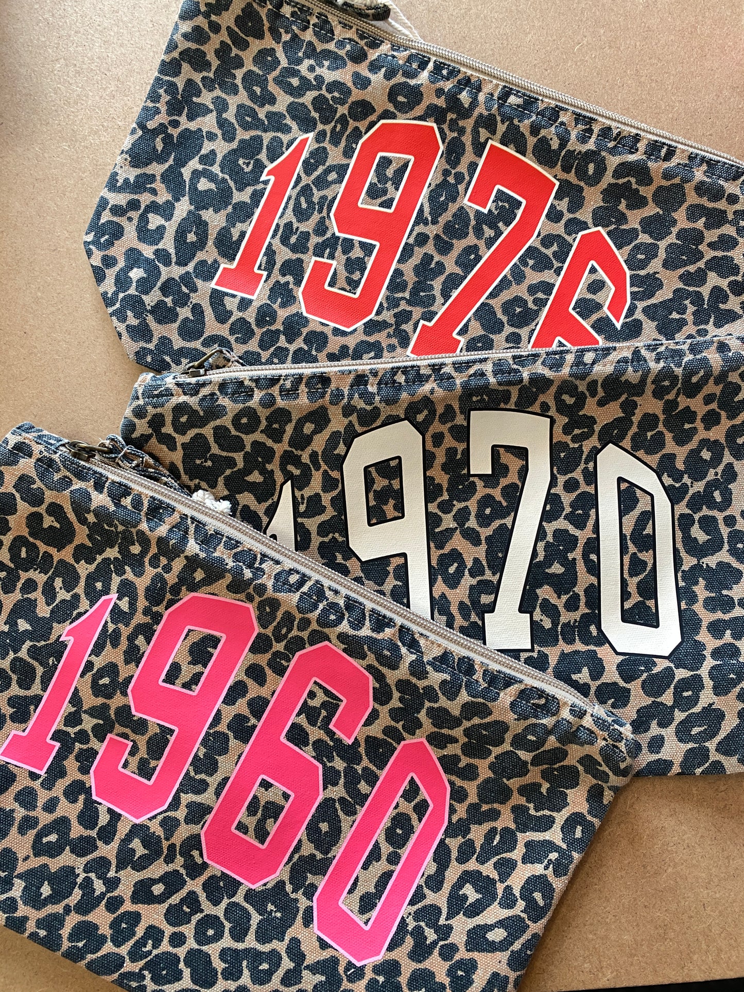Personalised Varsity Year Leopard print Makeup Bag
