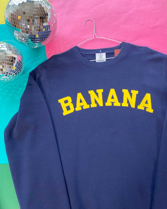 L Navy Banana Slogan Sweatshirt SALE