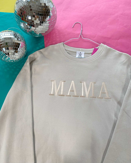 L Cream Grey Mama Embroidered Sweatshirt SALE