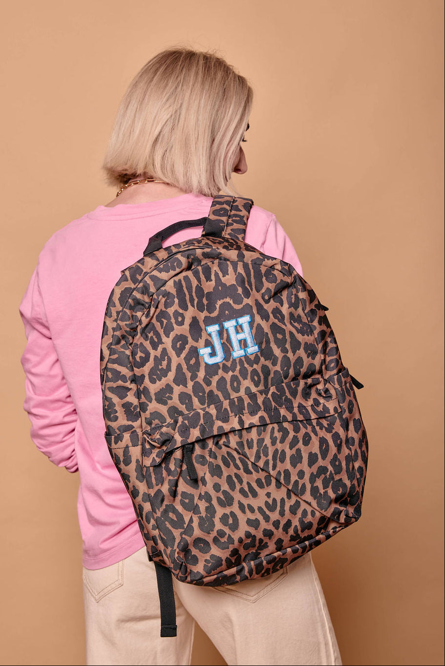 Personalised Initial Leopard Print Backpack