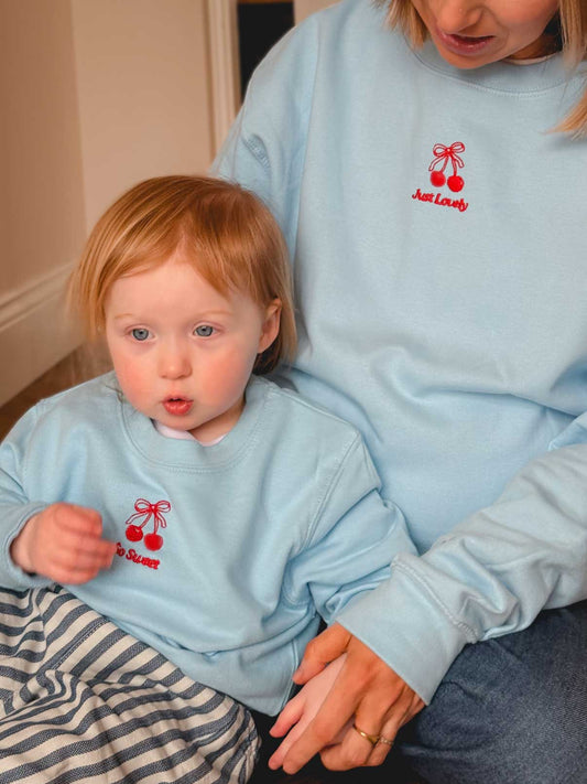 Embroidered Cherry Adult and Child Sweatshirt Set