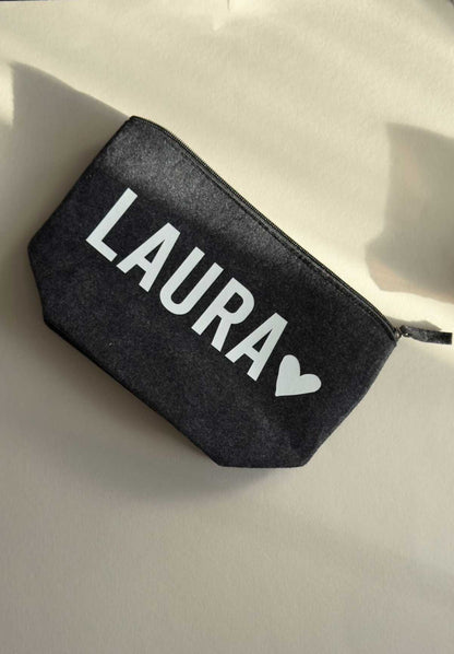 Personalised Name & Heart Felt Makeup Bag