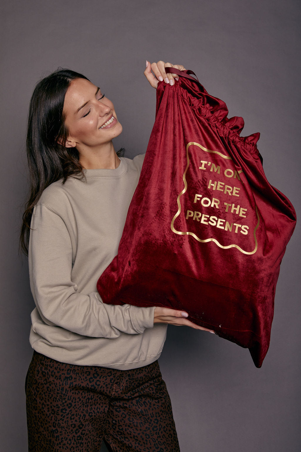 I'm Only Here for the Presents Luxury Velvet Style Gift Bag